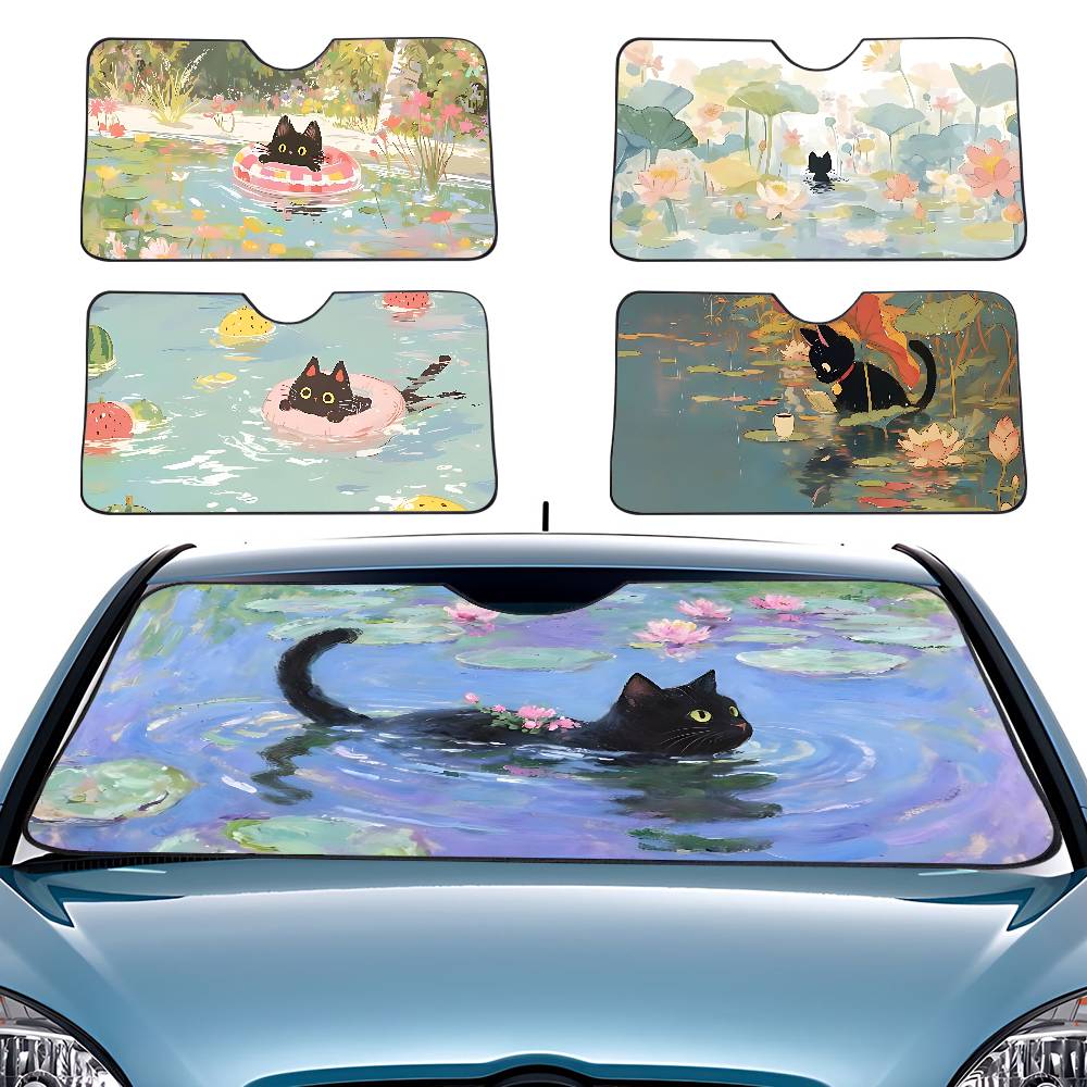 Car Accessories Outside - 연꽃잎 모양의 만화 고양이 자동차 햇빛