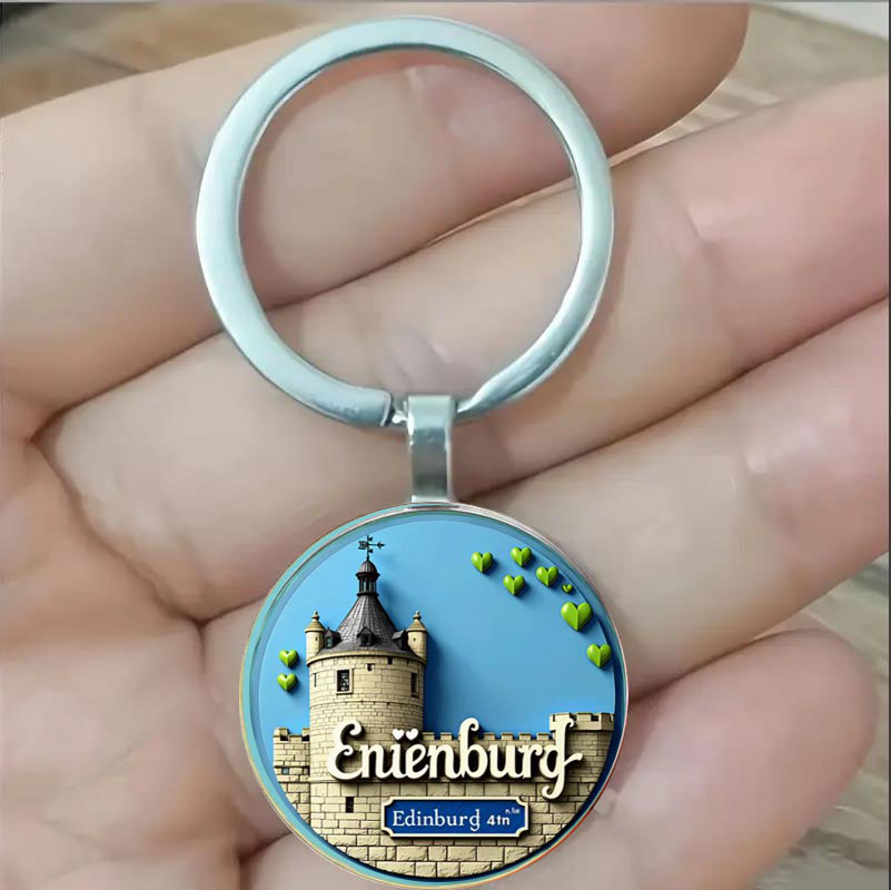 Car Accessories Edinburgh - 둥근 열쇠고리, 중세 스타일의 에든버러 성