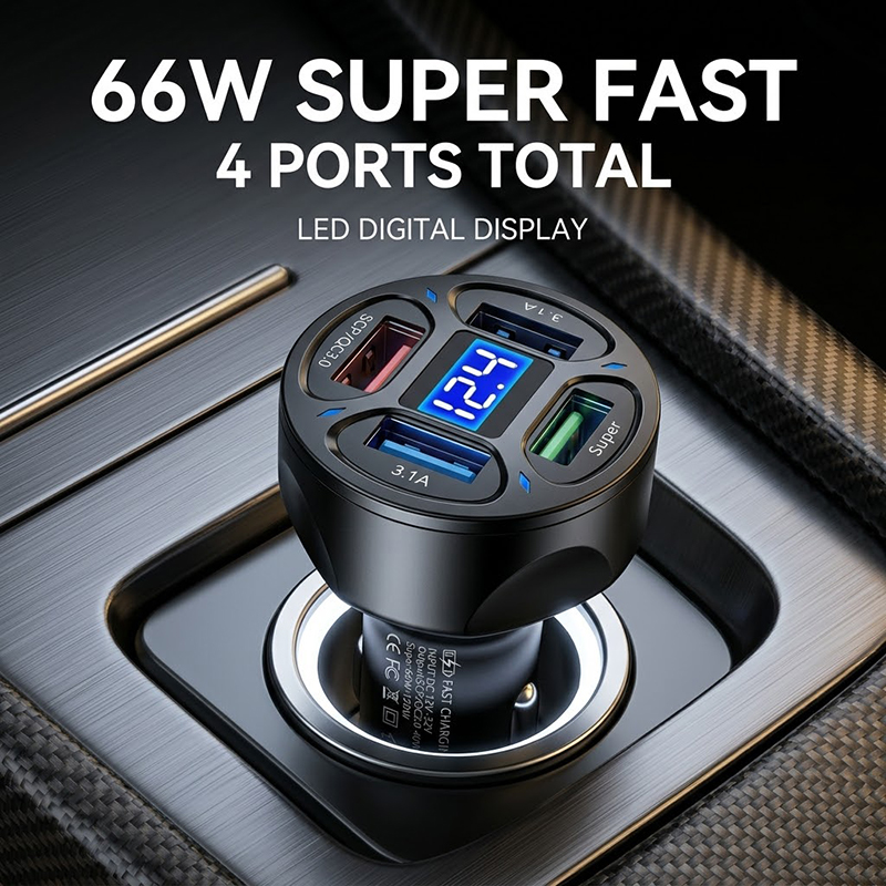 Car Dash Cam - 66W 멀티포트 USB 차량용 충전기 4포트