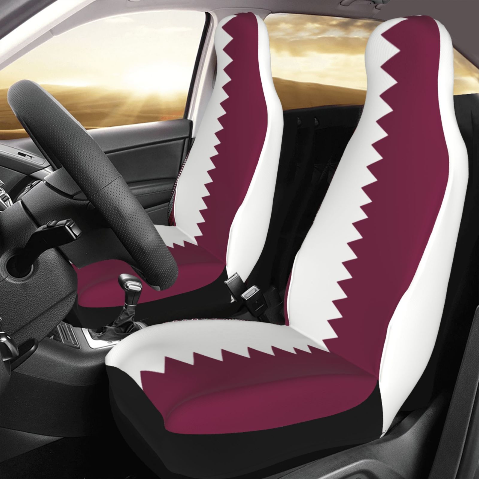 카타르 국기 프린트 애국 테마 자동차 시트 커버 2개  - Qatar Car Accessories 리뷰 및 가격