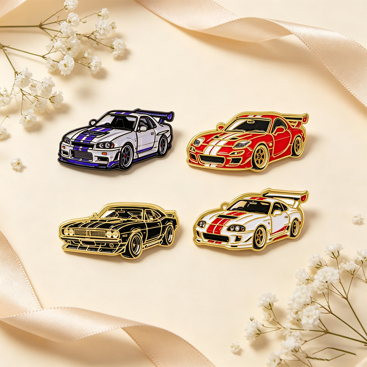 4개/세트 레이싱카 브로치, 옷깃 핀, 백팩용 핀, 멋 - Car Accessories Gifts For Men 리뷰 및 가격