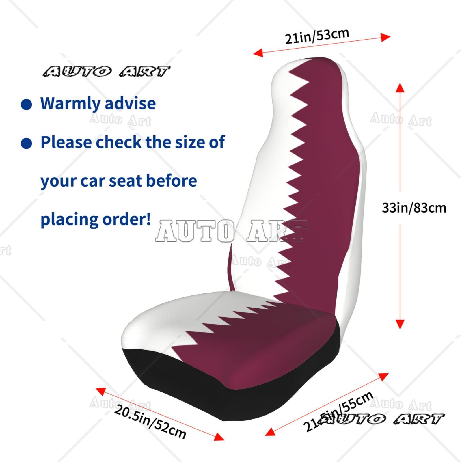 카타르 국기 프린트 애국 테마 자동차 시트 커버 2개  - Qatar Car Accessories 리뷰 및 가격