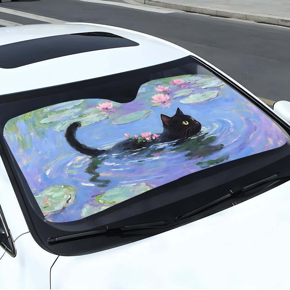 연꽃잎 모양의 만화 고양이 자동차 햇빛 가리개 커튼 앞 - Car Accessories Outside 리뷰 및 가격